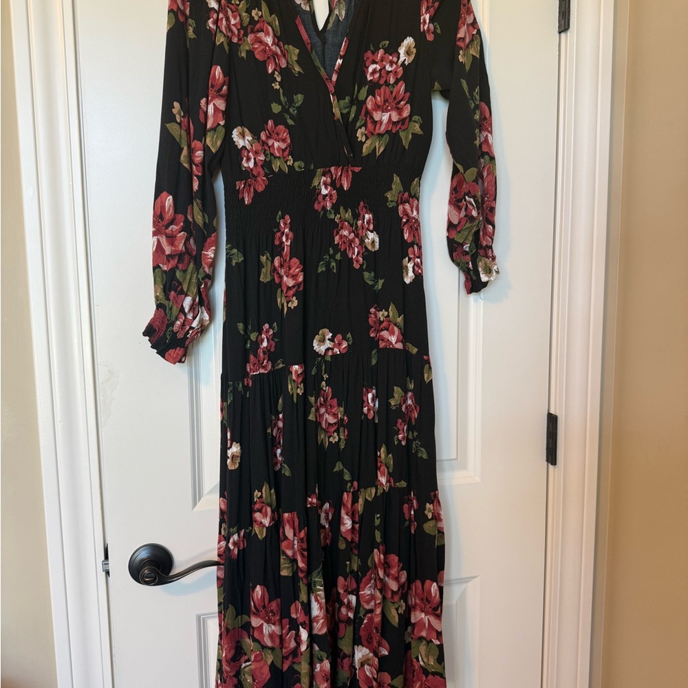 Floral Black and Red Midi-Maxi Dress